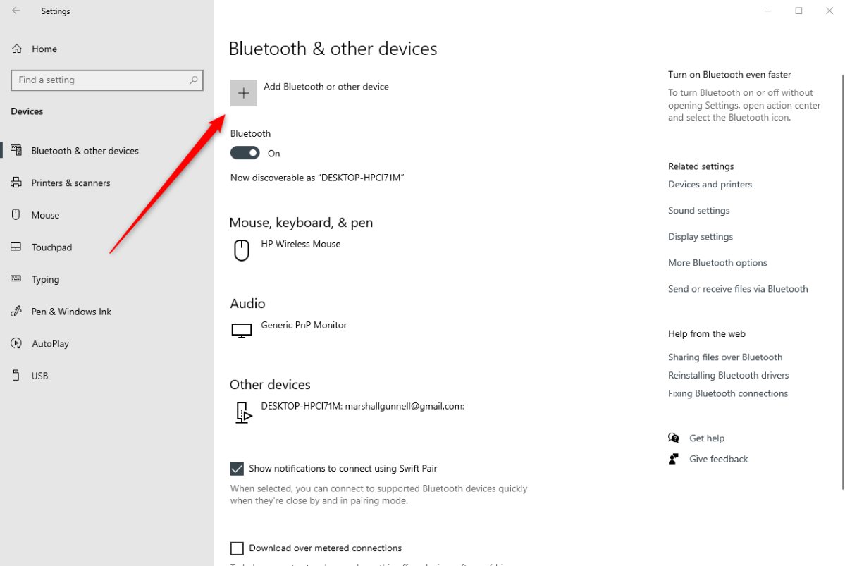 Click add bluetooth or other devices