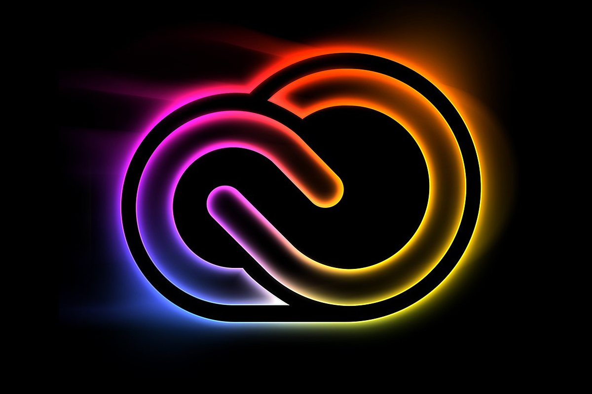 adobe creative cloud logo in neon colors on a black background