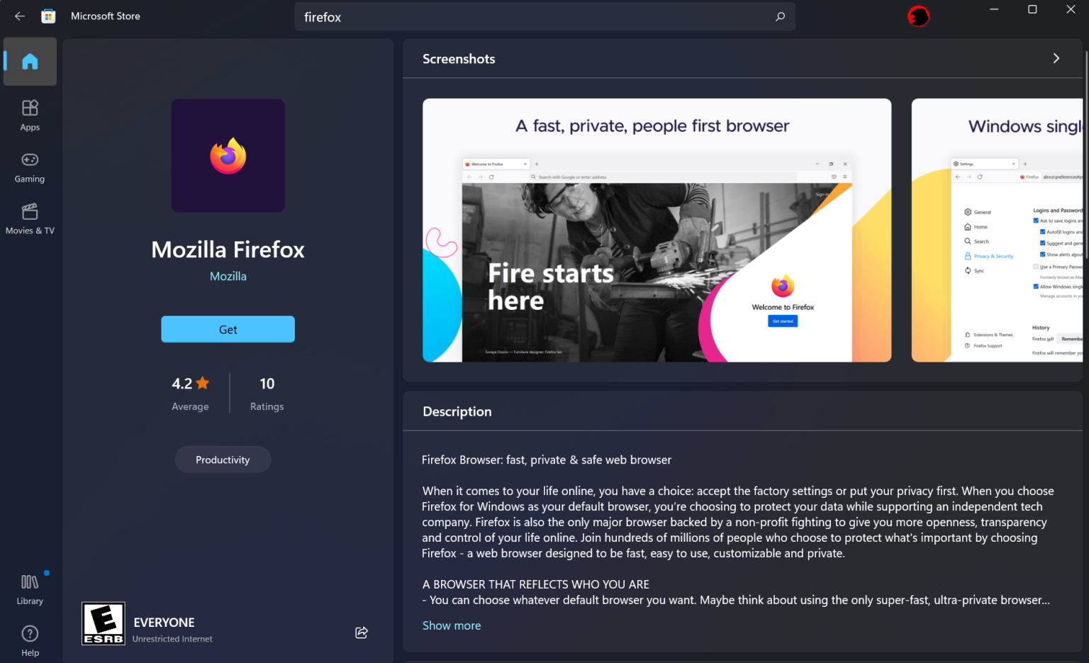 Microsoft Store から Firefox を入手できるようになりました