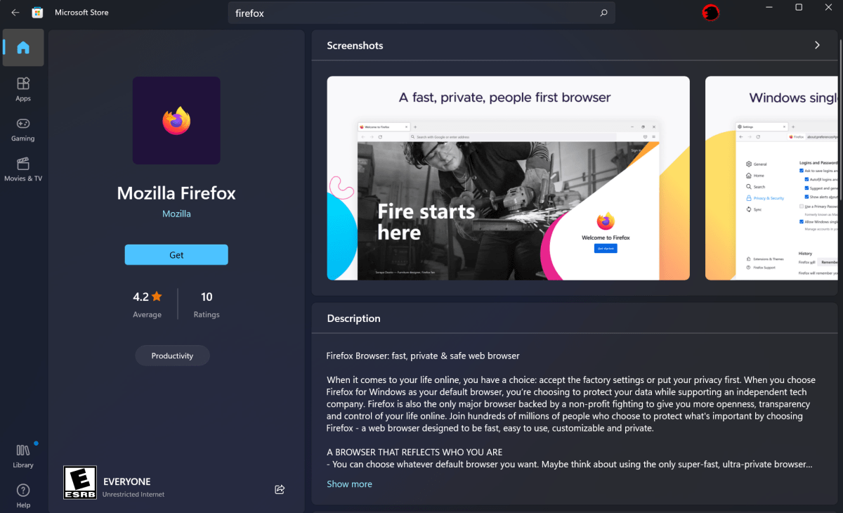 Firefox browser Microsoft Store