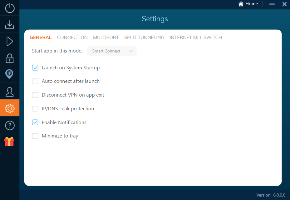 ivacy settings screen showing the general options