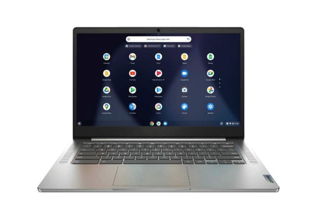 a lenovo chromebook face on with the app page showing