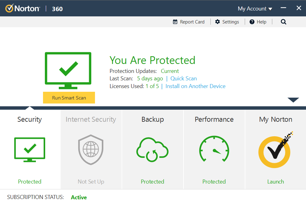 Norton 360 Deluxe interface showing the Security section.