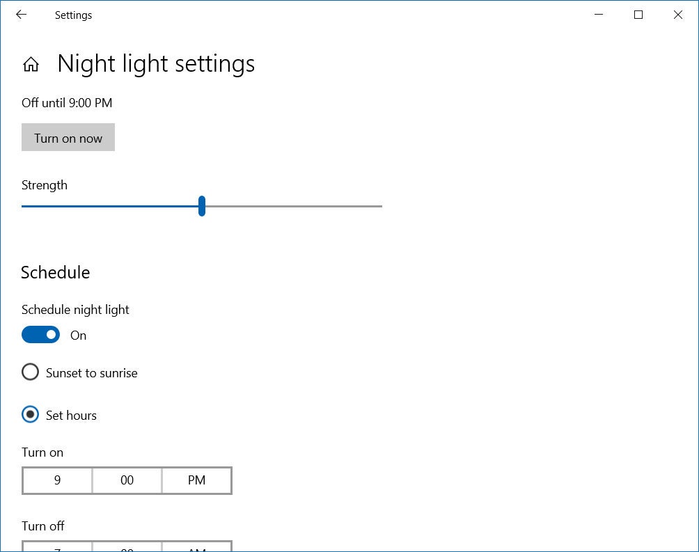 Windows nightlight setting