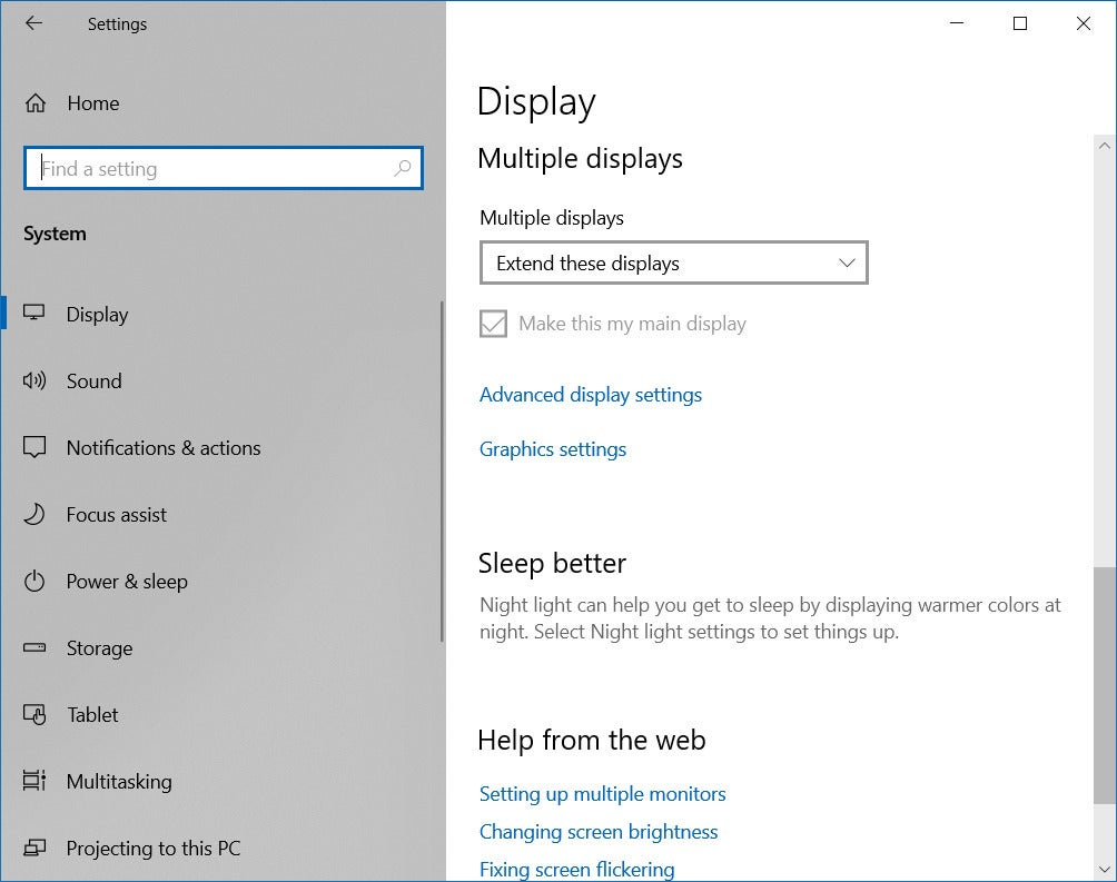Windows display setting multiple displays