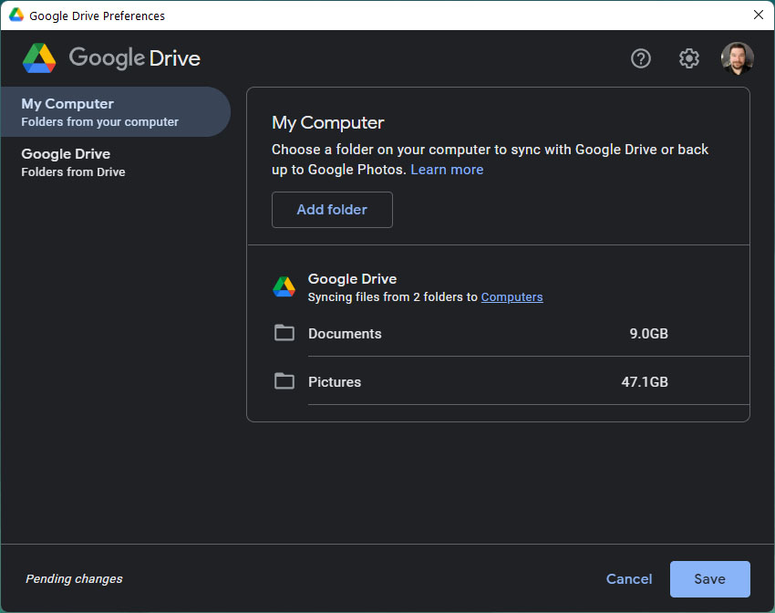 Google Drive pc folder upload