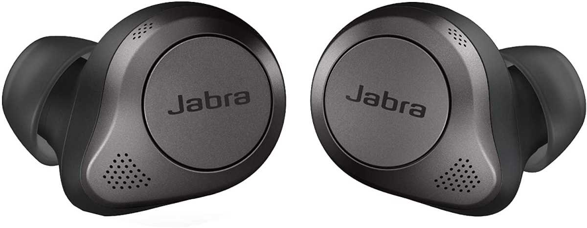 jabra 85t earbuds on a white background