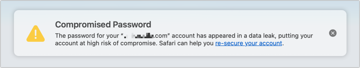 compromised password safari notification