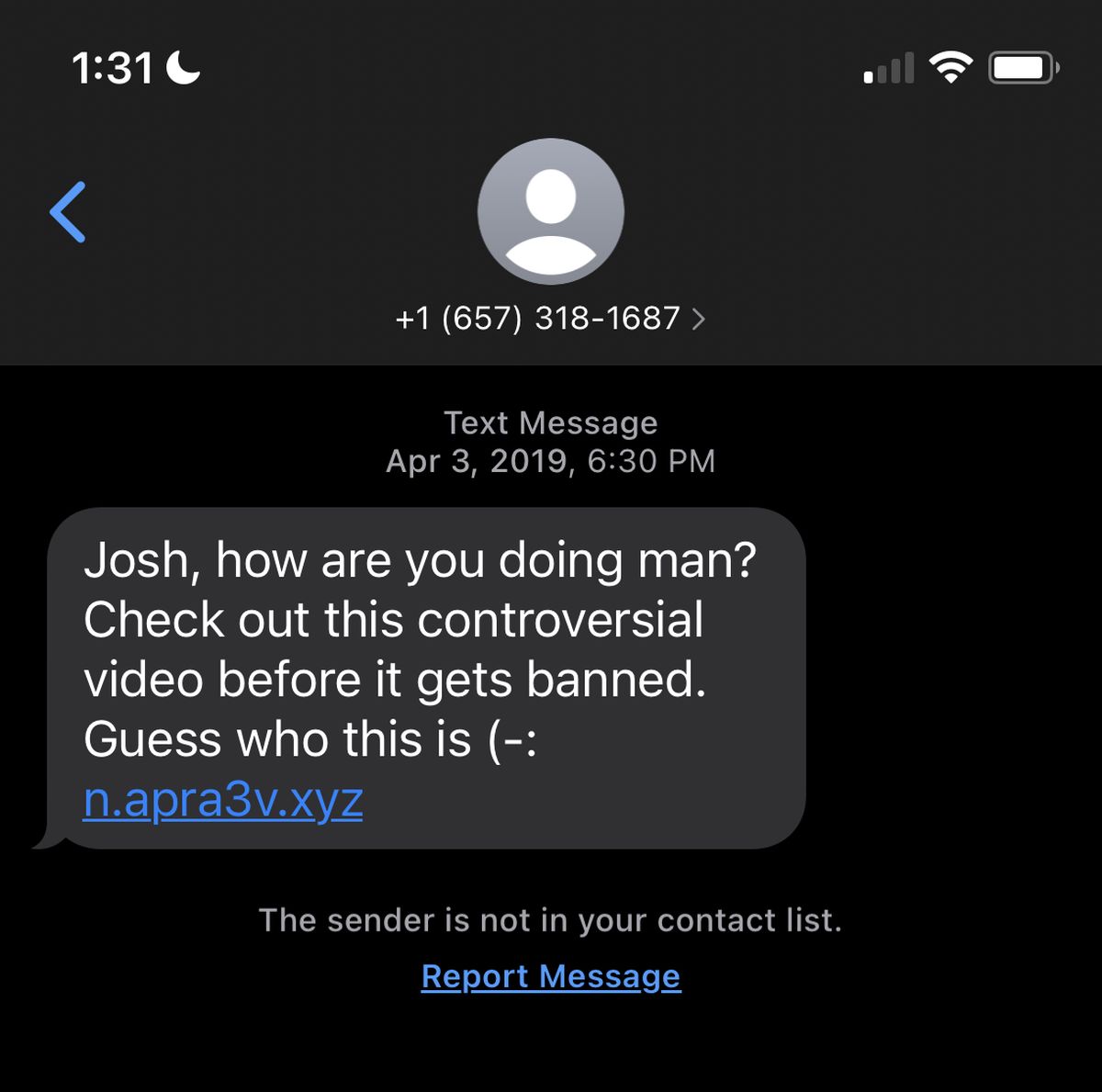 Scam text message