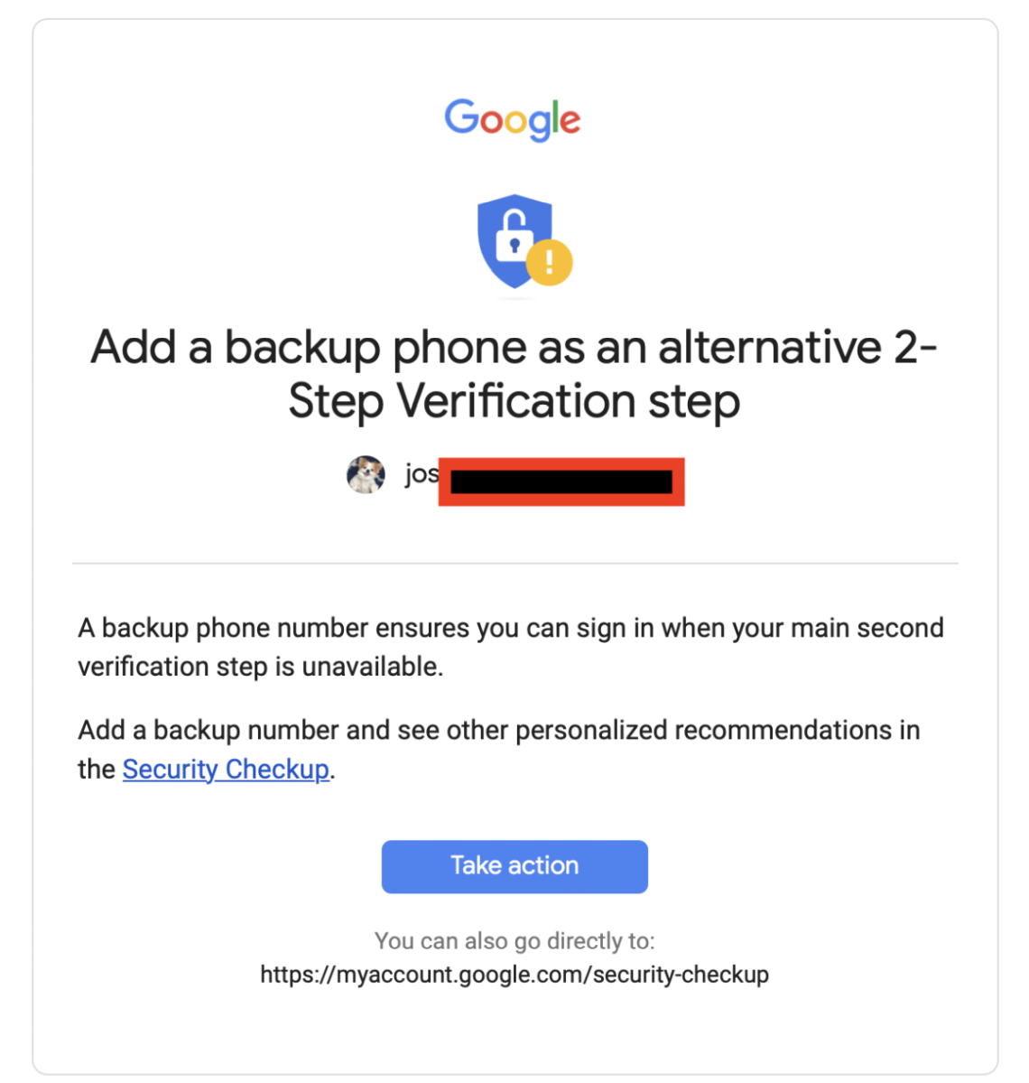 Google two-step verification message