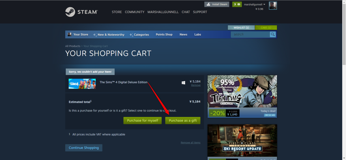 Click purchase as a gift Steam