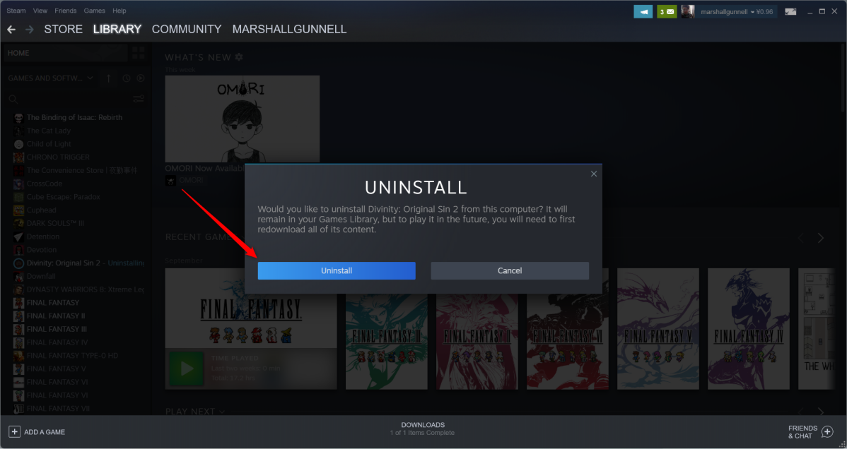 Click uninstall in Steam
