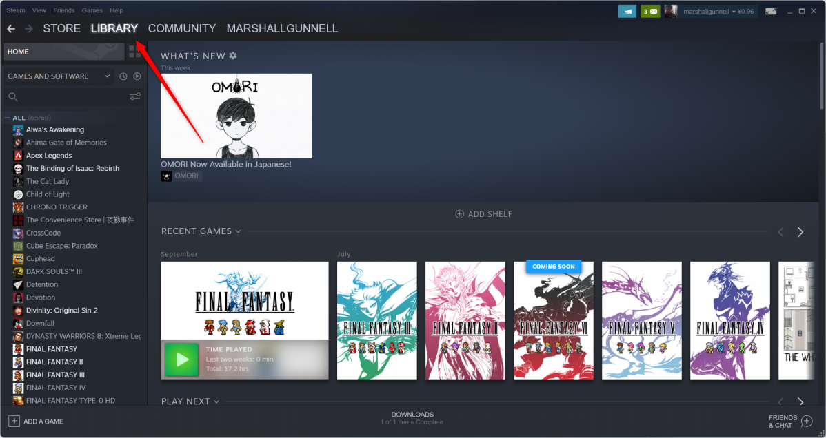 The Library tab in Steam