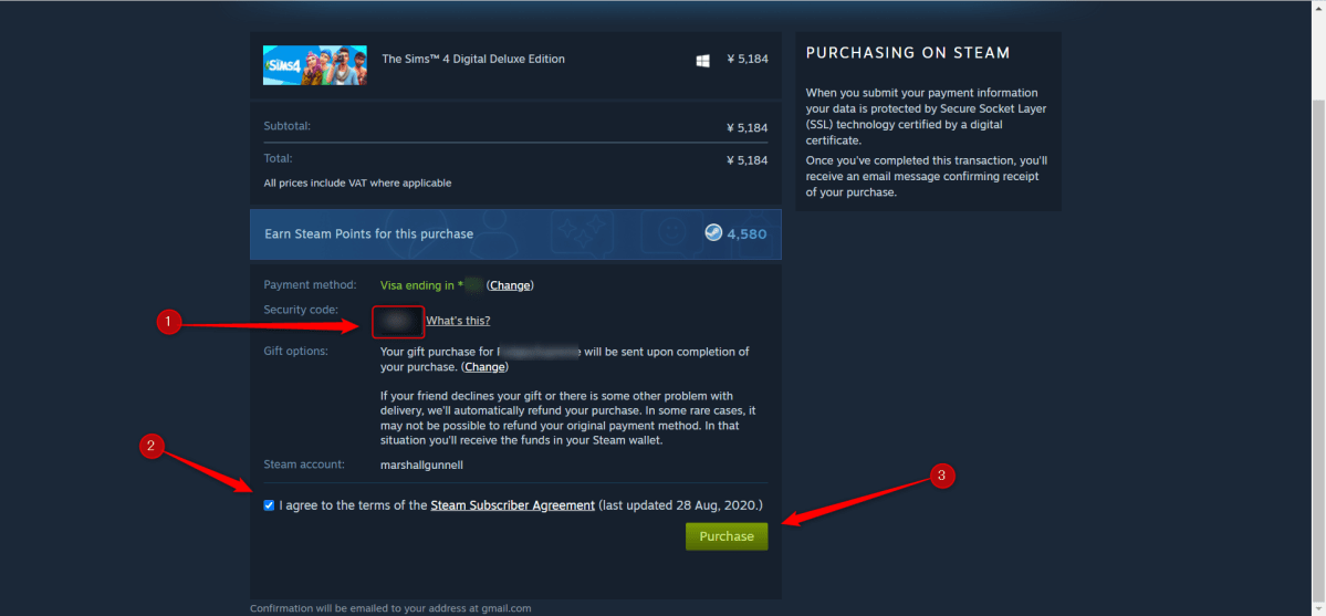 Purchase a Steam gift final step