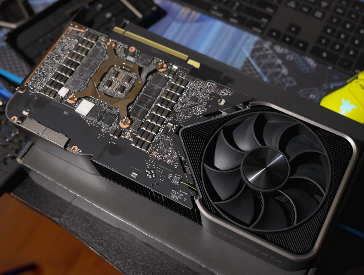 The GeForce RTX 3090 with its backplate removed