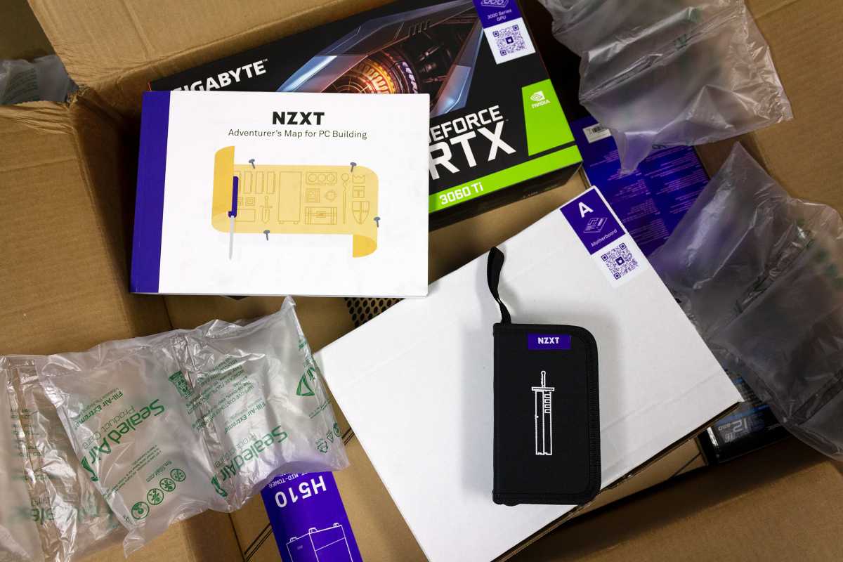 NZXT BLD Kit parts in their shipping box