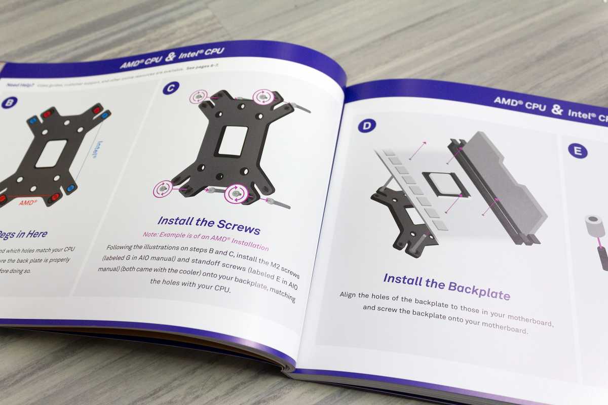 NZXT BLD Kit manual open to a set of CPU cooler installation instructions