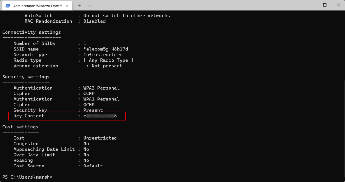 WiFi key content in command line