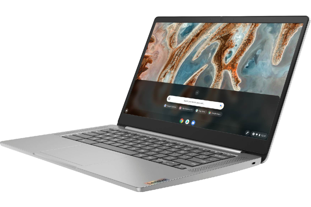 A Lenovo Chromebook facing from the right.