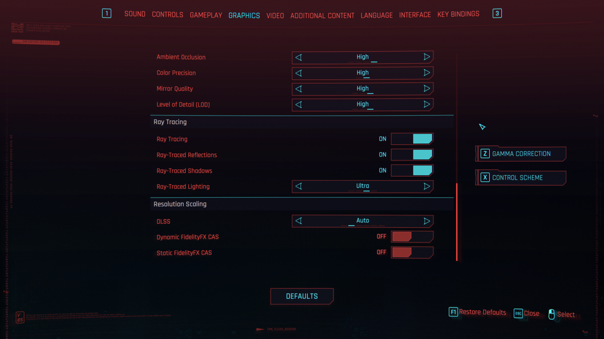 Ray tracing and DLSS options in Cyberpunk 2077