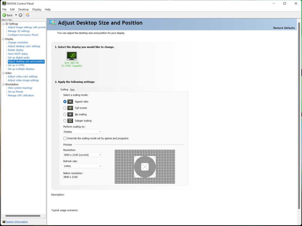 Integer scaling in Nvidia control panel