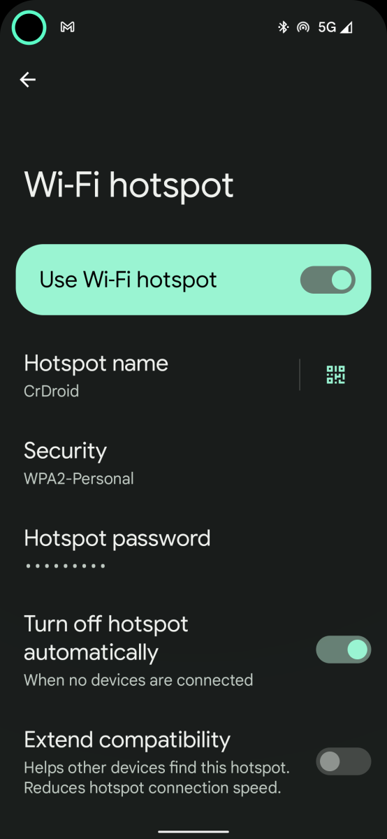 Android 12 Wi-Fi hotspot screen