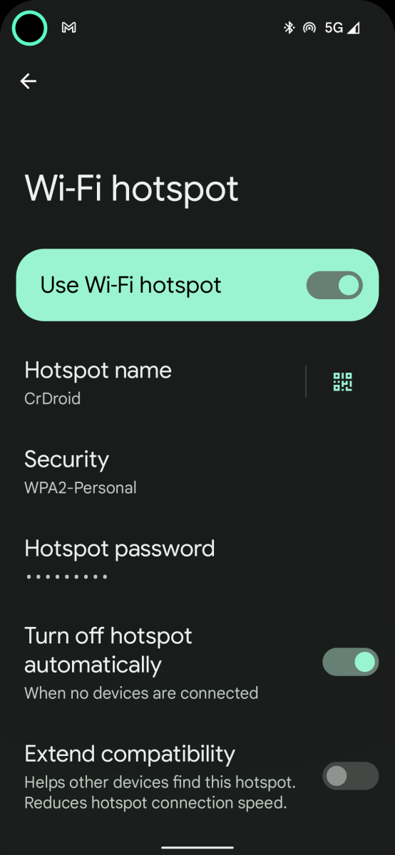 Android 12 Wi-Fi access point screen