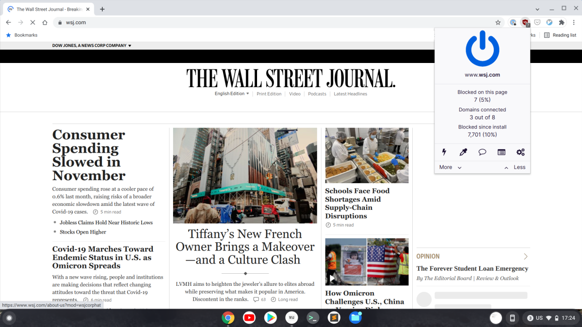 The Wall Street Journal homepage displayed on Chrome in ChromeOS