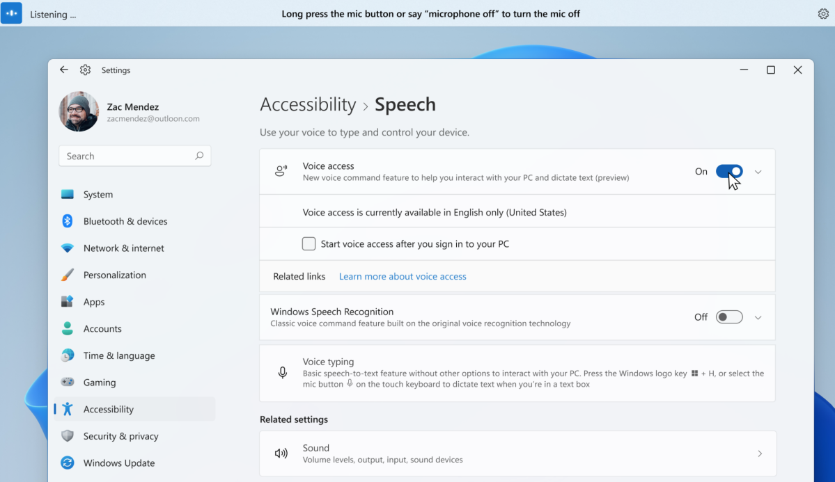 Windows 11 Voice Access