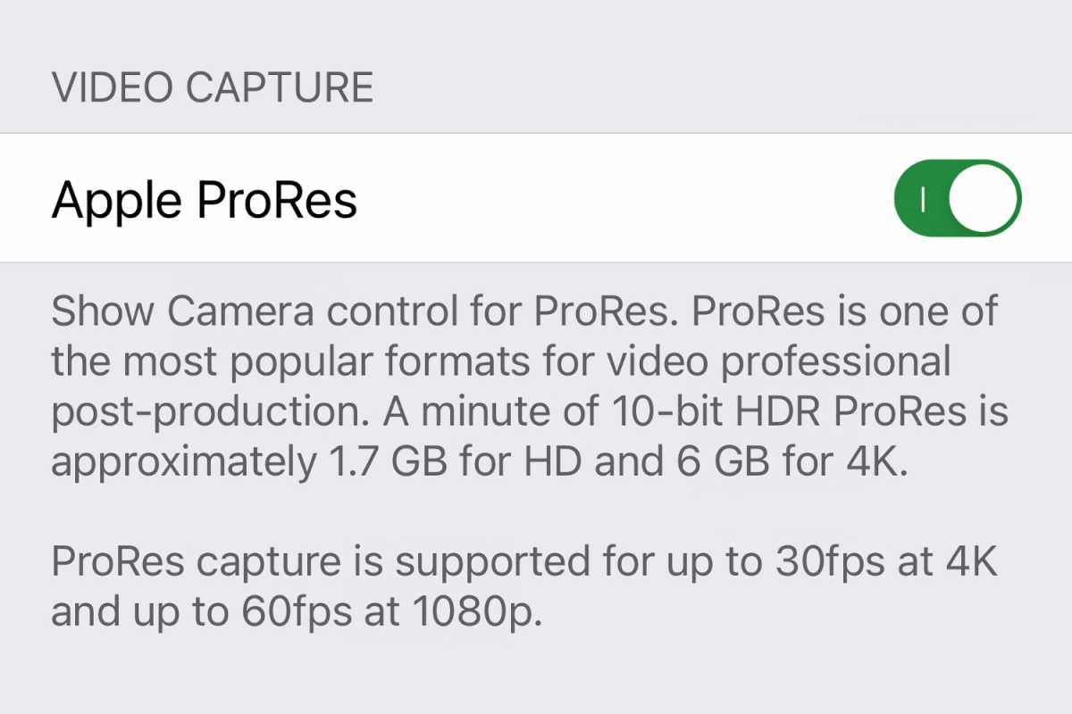 iOS 15 ProRes setting