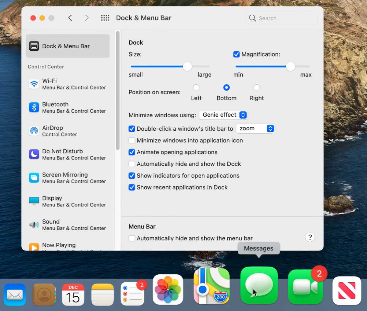 macos dock setting big sur