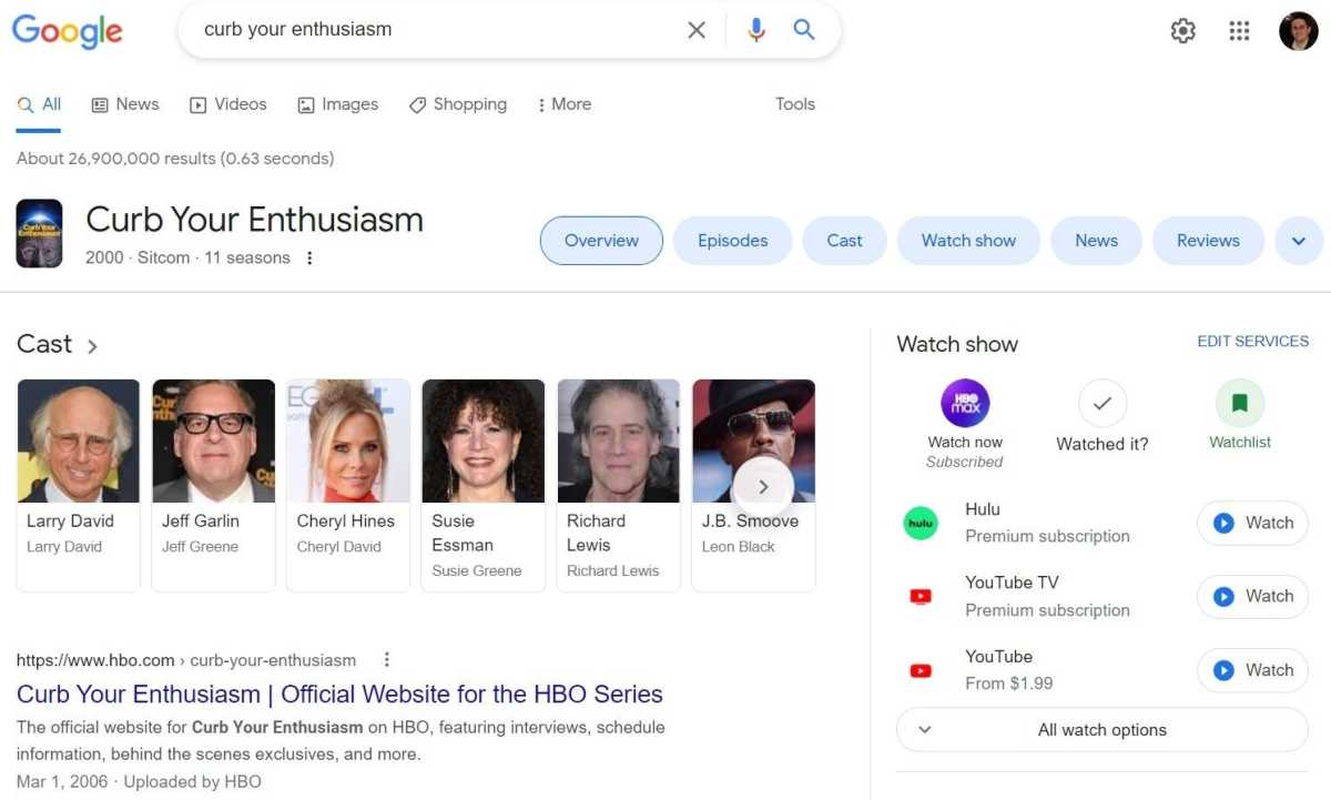 Screenshot from a Google TV watchlist