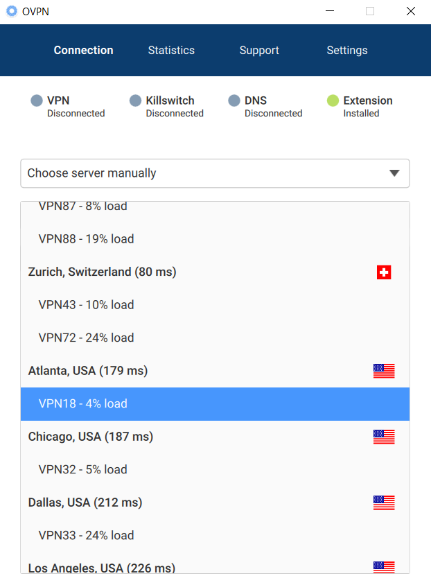 ovpn manual server selection option