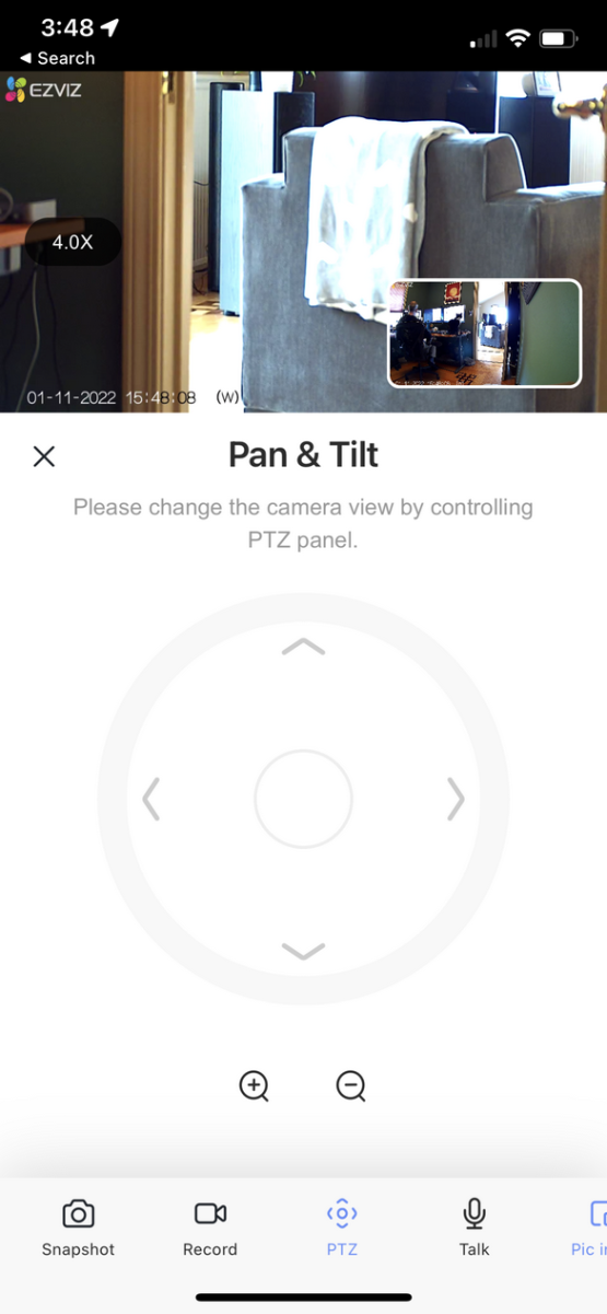 EZVIZ C8PF security camera app with picture-in-picture view