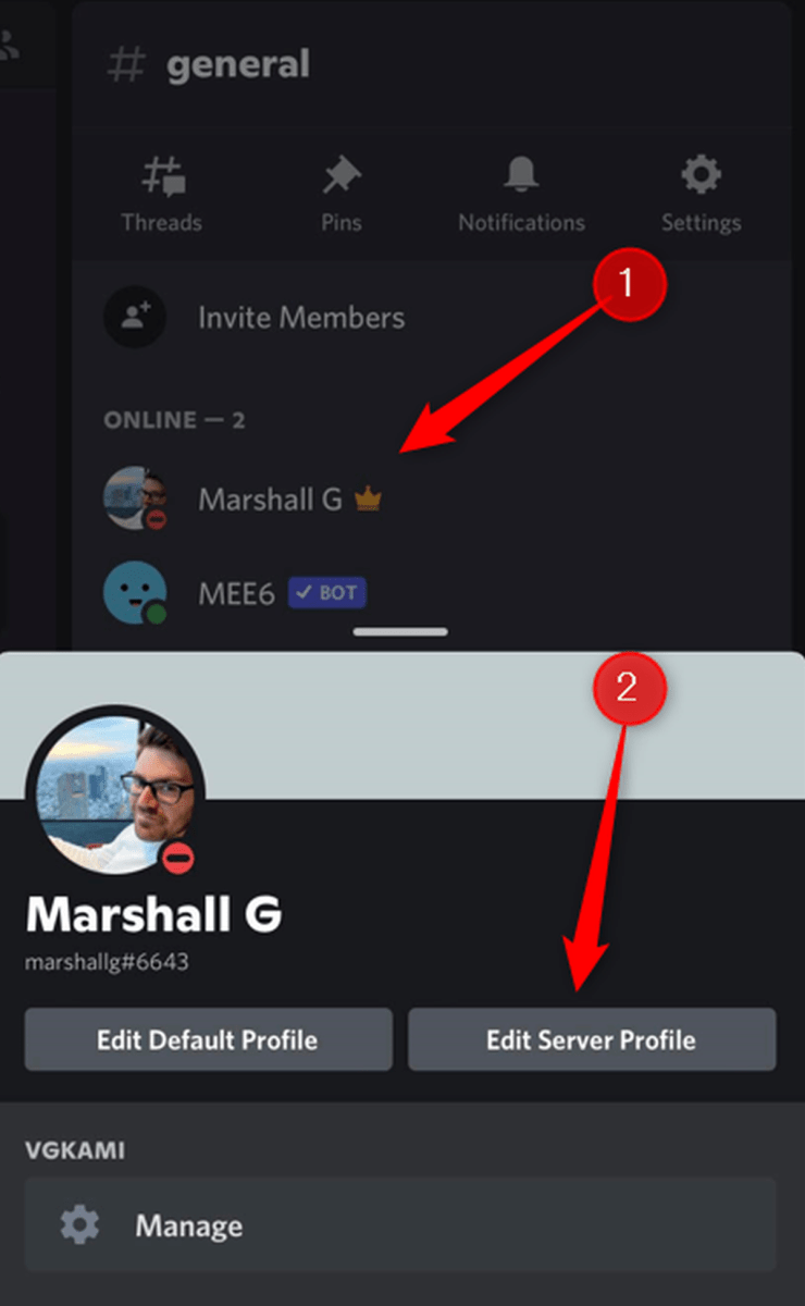Edit your server profile on mobile