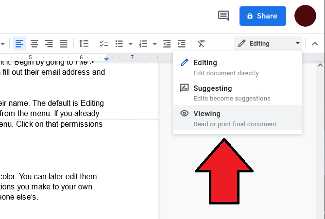 Google Docs Viewing mode 