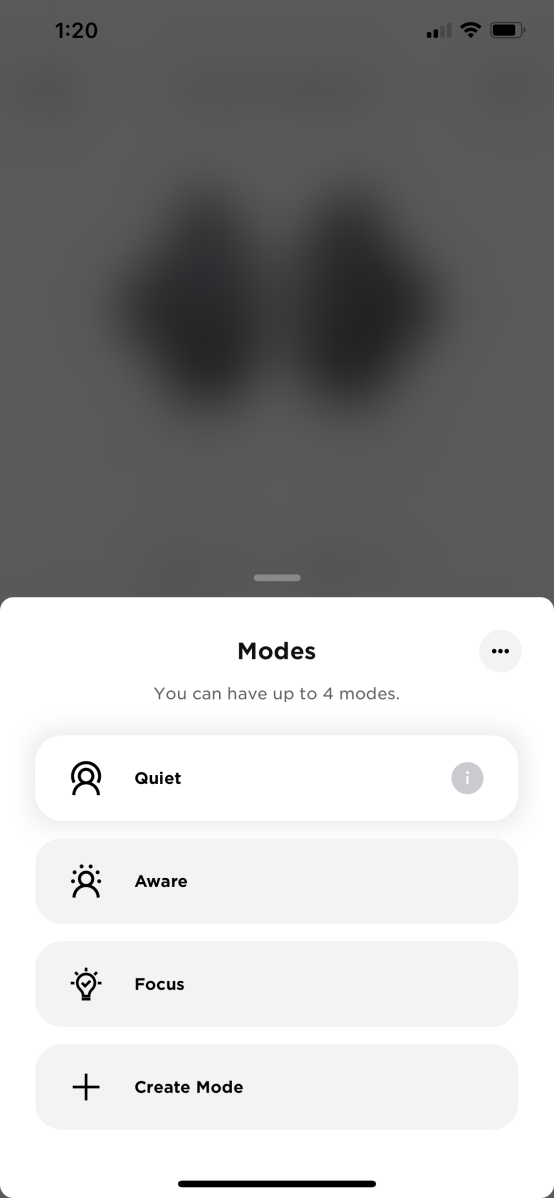 Noise canceling modes for the Bose QuietComfort Earbuds in the Bose Music app