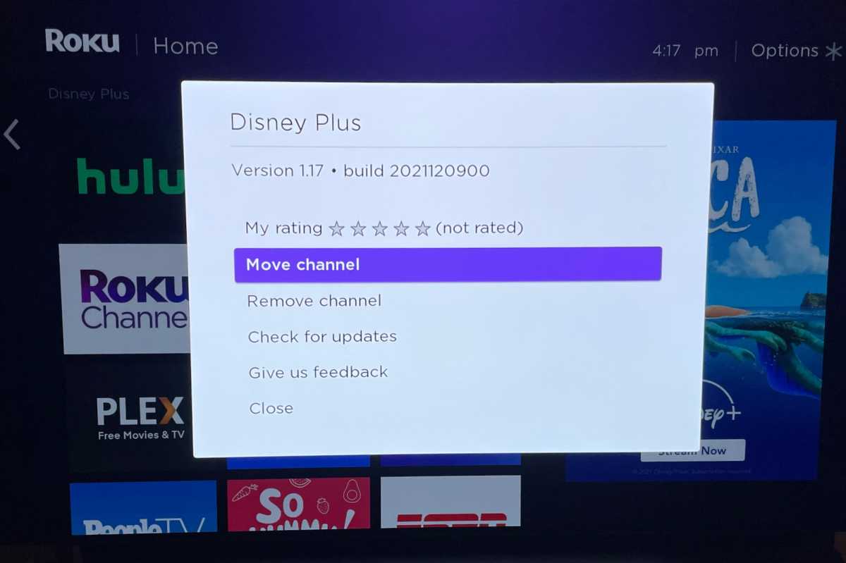 The Move channel option in the Roku interface