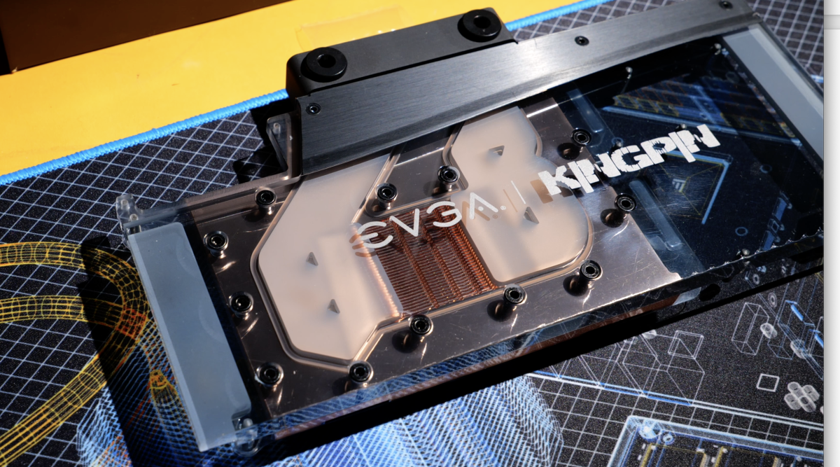 EVGA Kingpin GPU with a water block installed