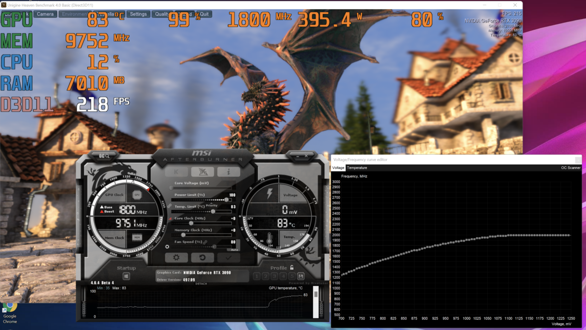 MSI Afterburner voltage curve with Heaven running
