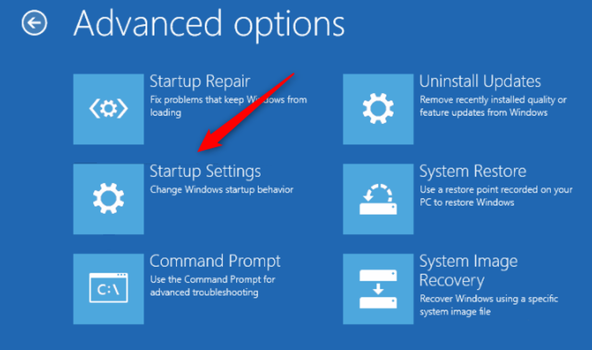 Startup settings options