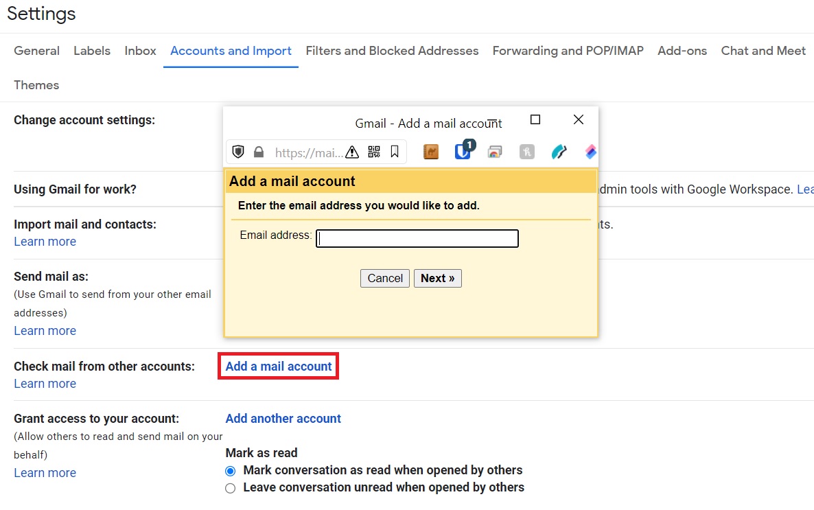 Setting up Gmail to check mail from a separate account.