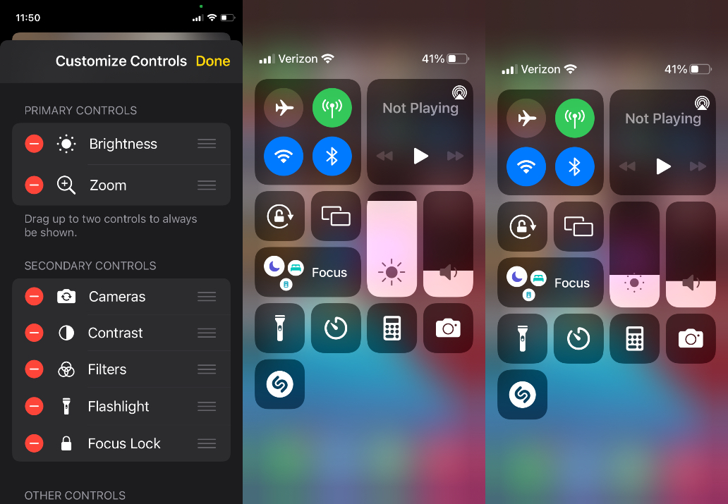 iPhone battery control center