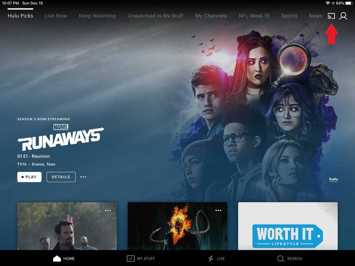 Botón Chromecast en Hulu