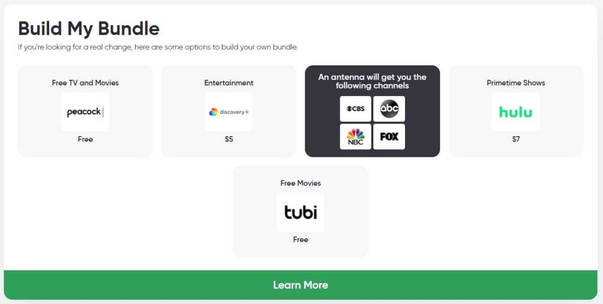 MyBundle.TV showing a la carte options