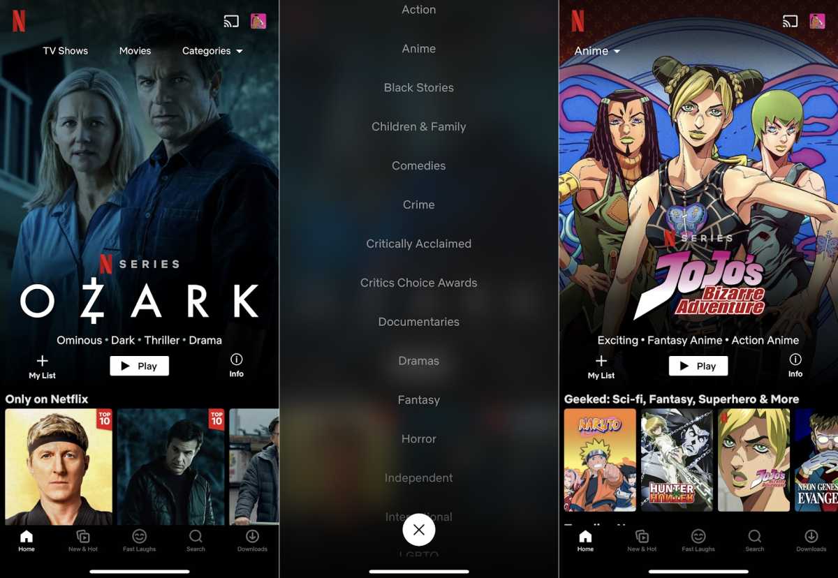 Netflix Categories on mobile