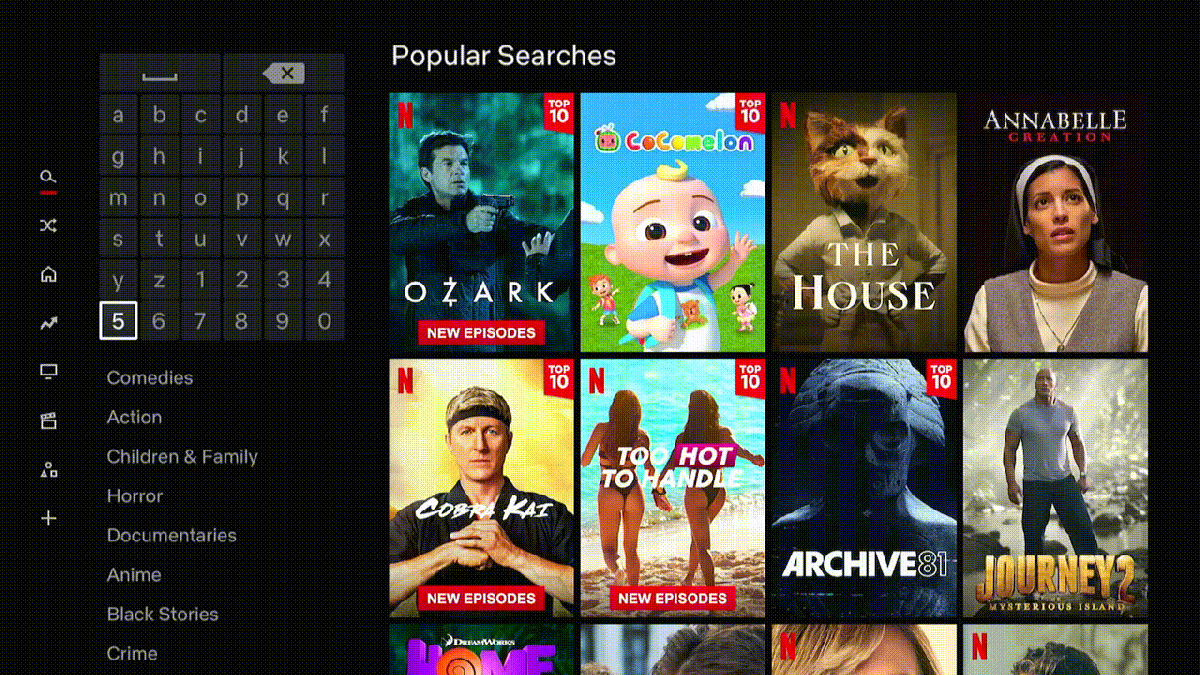 Netflix's genre list in the search bar