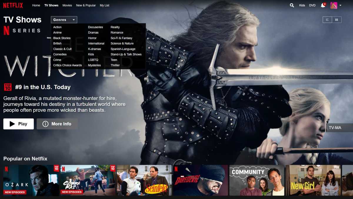 Netflix genre menus on the web