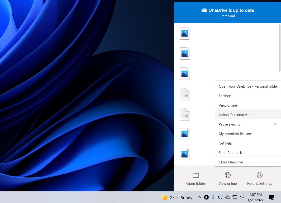 Opening the Personal Vault in OneDrive