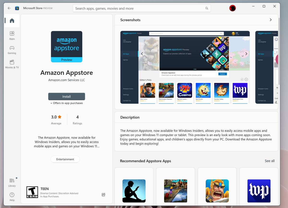 Amazon Appstore Windows 11 